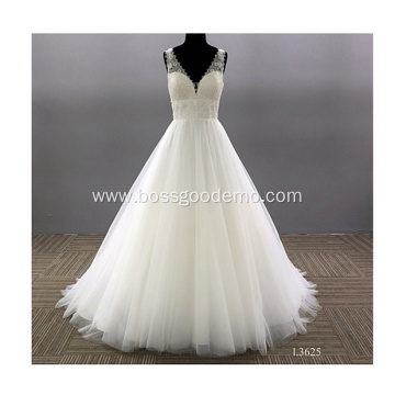 Fashion Style Deep V-Neck Bridal Gown Sexy Princess Beaded See Through Sleeveless wedding dress princess